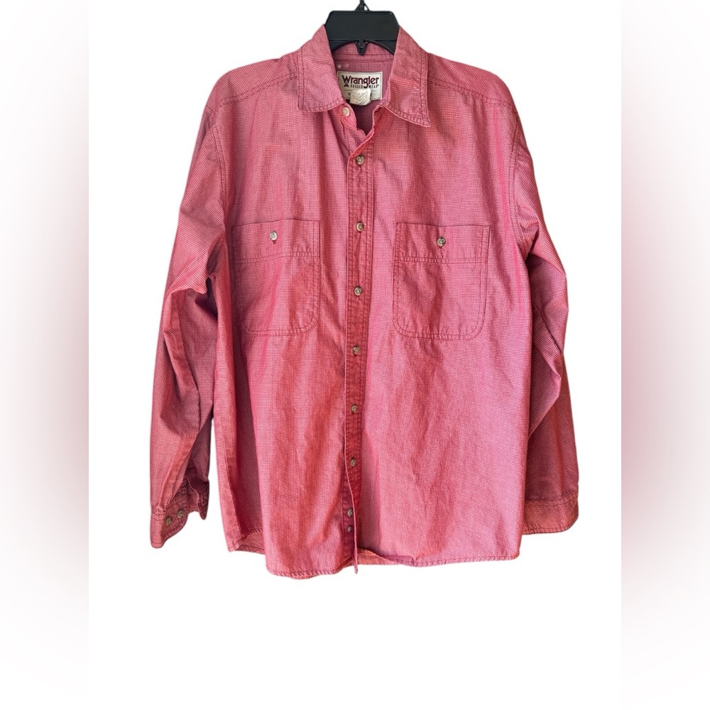 Wrangler Rugged Wear Wrinkle Resist Red Plaid Long Sleeve Button Down Mens Large